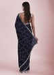 Attractive Navy Blue Embroidered Saree In Crepe Chiffon