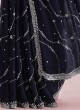 Attractive Navy Blue Embroidered Saree In Crepe Chiffon