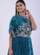 Crepe Silk Rama Blue Designer Gown