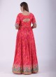 Red Brocade Silk Anarkali with Zari Prints