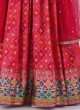 Red Brocade Silk Anarkali with Zari Prints