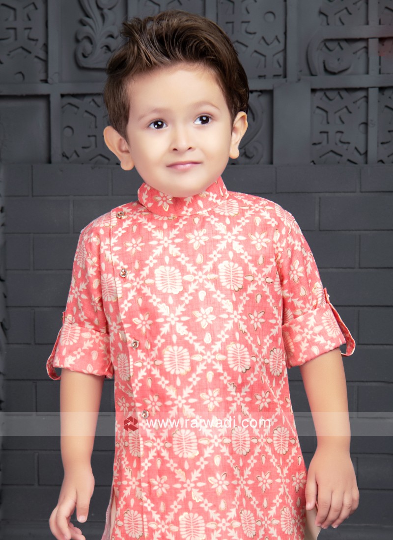 Fancy Print Pink Kurta Pajama For Boys