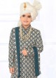 Peacock Blue Thread Embroidered Sherwani With Dupatta