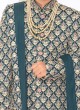 Peacock Blue Thread Embroidered Sherwani With Dupatta