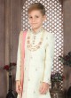 Cream Embroidered Art Silk Sherwani For Wedding