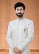 White Thread Embroidered Indowestern Set