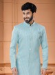 Traditional Wear Jacquard Silk Indowestern Set For Men