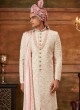 Cream And Pink Hand Embroiderd Sherwani For Wedding