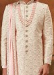 Cream And Pink Hand Embroiderd Sherwani For Wedding