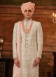 Readymade Cream Hand Embroidered Sherwani With Stole