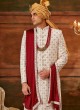 Designer Off White And Maroon Thread Embroidered Sherwani