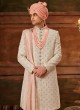 Art Silk Hand Embroidered Sherwani In Cream Color