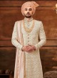 Art Silk Groom Sherwani In Cream Color