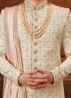 Art Silk Groom Sherwani In Cream Color