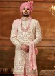 Cream And Pink Anarkali Style Sherwani For Men