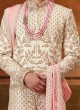 Cream And Pink Anarkali Style Sherwani For Men