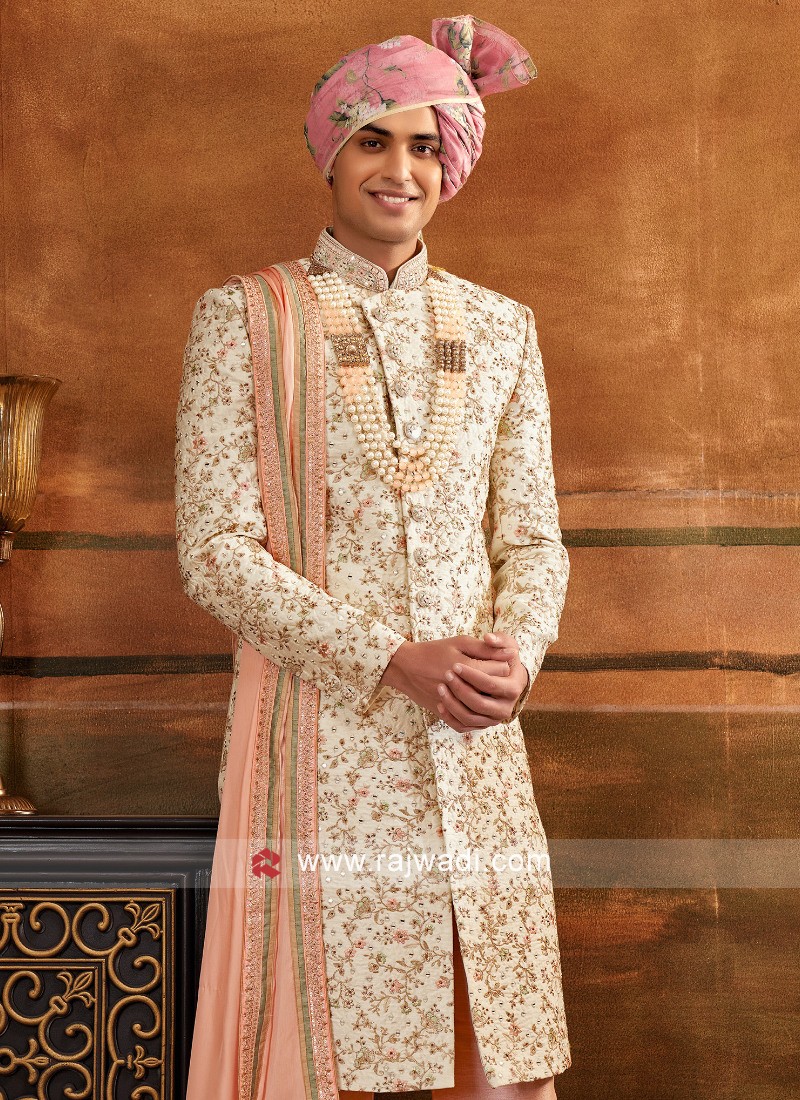 Rosy Brown Thread Embroidered Men Sherwani