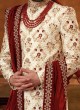 Cream Embroidered Readymade Groom Sherwani