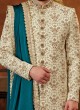 Cream Hand Embroidered Sherwani Set For Men