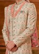 Cream Hand Embroidered Sherwani For Wedding