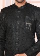 Black Embroidered Indowestern For Men