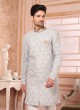 Thread Embroidered Light Grey Indowestern Set