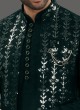 Designer Dark Green Sequins Embroidered Nehru Jacket Set