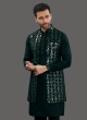 Designer Dark Green Sequins Embroidered Nehru Jacket Set