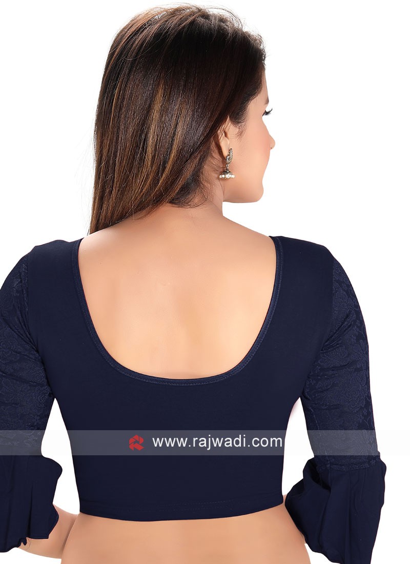 Navy Blue Simple Blouse In Cotton Lycra Fabric