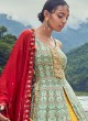 Pista Green And Yellow Silk Indowestern Lehenga Choli