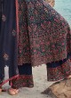Heavy Embroidery Palazzo Suit In Navy Blue Color
