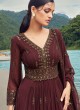 Designer Wine Sequins Embellished Palazzo Style Suit