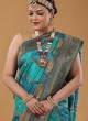 Peacock Blue Wedding Wear Saree For Women