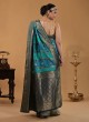 Peacock Blue Wedding Wear Saree For Women