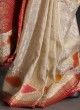 Wedding Wear Cream Banarasi Silk Saree