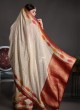 Wedding Wear Cream Banarasi Silk Saree