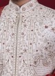 Embroidered White Mens Sherwani With Stole