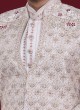 Art Silk Jacket Style Groom Sherwani In Off White Color