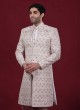 Art Silk Jacket Style Groom Sherwani In Off White Color