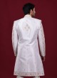 Art Silk Jacket Style Groom Sherwani In Off White Color