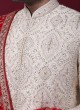 Peach Embroidered Anarkali Style Sherwani For Men