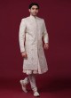 Peach Embroidered Anarkali Style Sherwani For Men