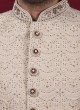 Cream Embroidered Sherwani For Mens