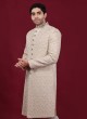 Cream Embroidered Sherwani For Mens