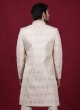 Cream Embroidered Sherwani Set For Men