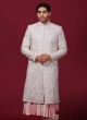 Cream And Peach Embroiderd Sherwani For Wedding