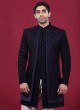 Jacket Style Velvet Navy Blue Indowestern Set