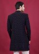 Jacket Style Velvet Navy Blue Indowestern Set