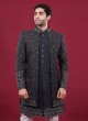 Dark Grey Embroidered Indowestern For Men