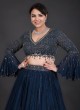 Elegant Teal Blue Chiffon A Line Lehenga Choli